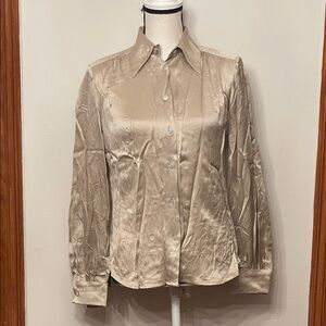 Vintage 100% Silk MaxMara Beige Button Down Shirt